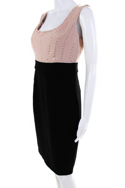 Jax Womens Back Zip Scoop Neck Crystal Trim Sheath Dress Black Pink Size 4