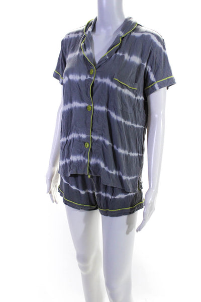 PJ Salvage Womens Jersey Knit Tie Dye Shirt Shorts Sleepwear Set Gray Size XS