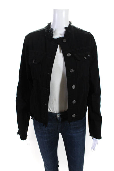 Hidden Womens Cotton Frayed Long Sleeve Darted Buttoned Jacket Black Size XS