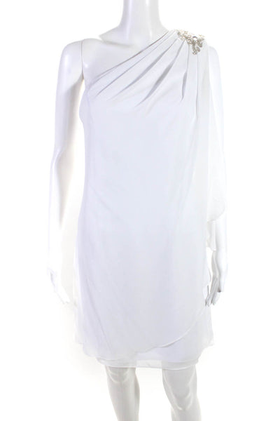 JS Boutique Womens Embroidered Jewel Beaded Zip Keyhole Midi Dress White Size 4