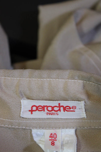 Peroche Womens Button Down Long Sleeve Blouse Beige Size 8