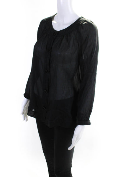 Missoni Women's Sheer Long Sleeve Button Down T-Shirt Black Size M