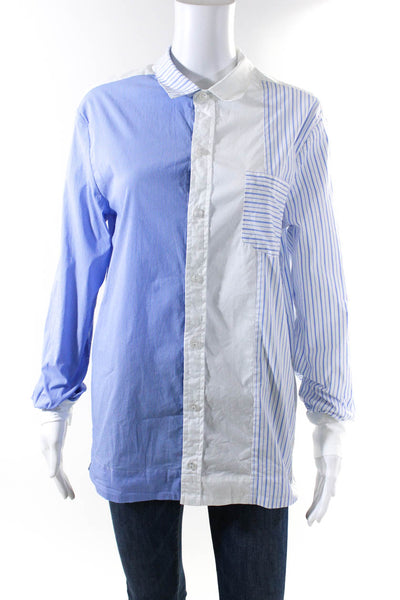 Ser.O.Ya Womens Long Sleeve Striped Button Up Shirt Blouse Blue White Size Small