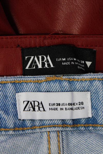 Zara Womens Denim Shorts Pants Blue Red Size 6 Medium Lot 2