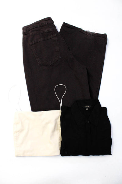 Zara Massimo Dutti Womens Jeans Crop Top Shirt Brown Black Medium 8 10 Lot 3