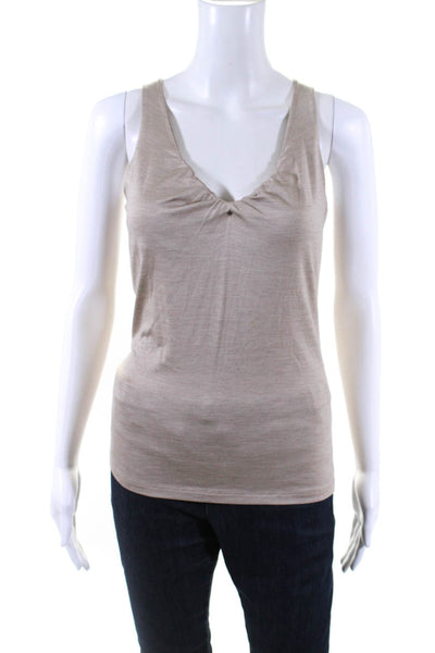 Brunello Cucinelli Womens Silk Ruched Sleeveless Tank Top Tan Size S