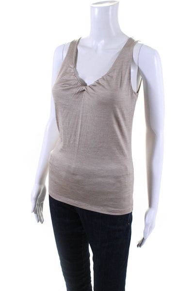 Brunello Cucinelli Womens Silk Ruched Sleeveless Tank Top Tan Size S
