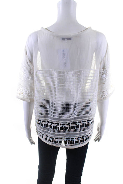 IRO Womens Silk Open Knit Patchwork Short Sleeve Textured Top White Size EUR38