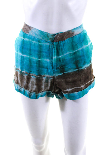 Calypso Womens Linen Striped Tie Dye Hook & Eye Cuffed Casual Shorts Blue Size 2