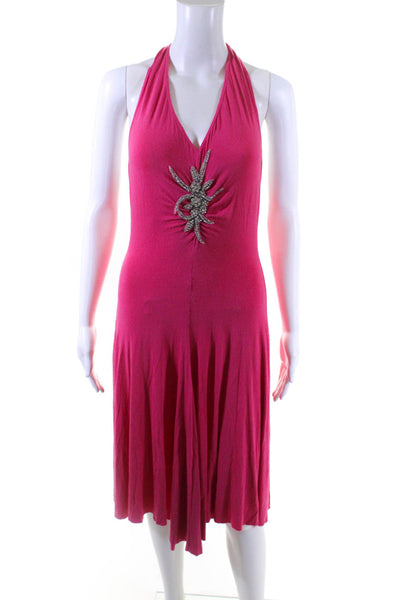 Twelfth Street by Cynthia Vincent Womens Embroidered Halter Dress Pink Size S