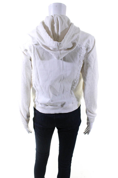 Splendid Womens Distressed Denim Zip Up Hooded Jean Jacket White Size XS