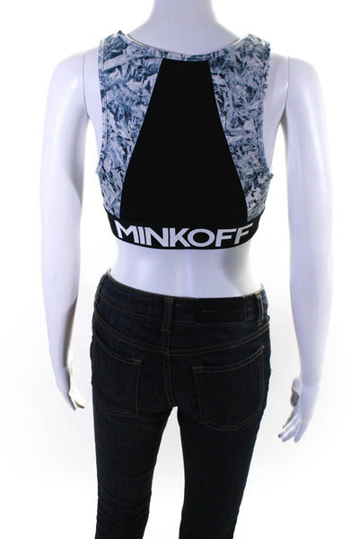 Rebecca Minkoff Active Womens Printed Scoop Neck Sports Bra Gray Size S
