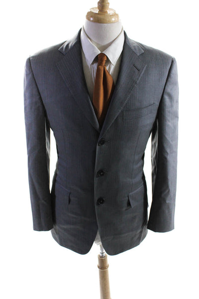 Ermenegildo Zegna Mens Three Button Notched Lapel Blazer Jacket Gray Wool IT 48