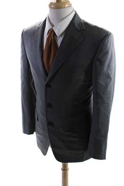 Ermenegildo Zegna Mens Three Button Notched Lapel Blazer Jacket Gray Wool IT 48