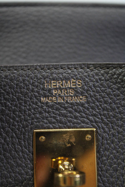 Hermes Womens 2011 Goatskin Leather Yellow Gold Hardware Togo Birkin 35 Gray Han