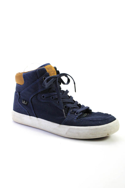 Supra Mens Lace Up High Top Sneakers Navy Blue Brown Canvas Size 9