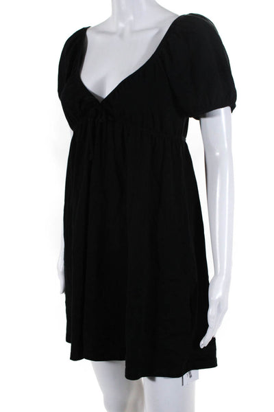 Sunday Best Womens Short Sleeve High Waist A Line Dress Black Cotton Size Small