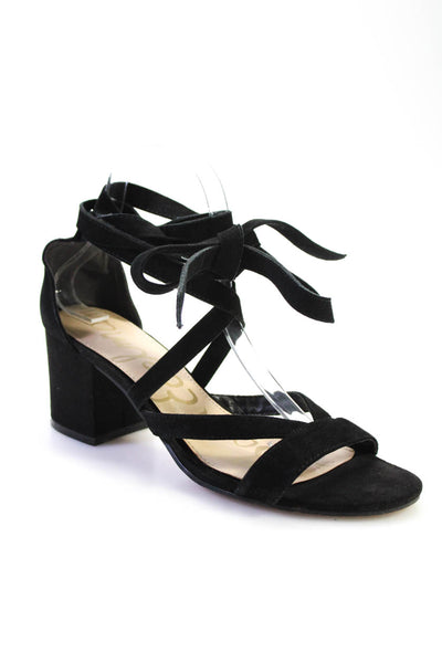 Sam Edelman Womens Suede Strappy Lace Up Low Block Heels Black Size 9