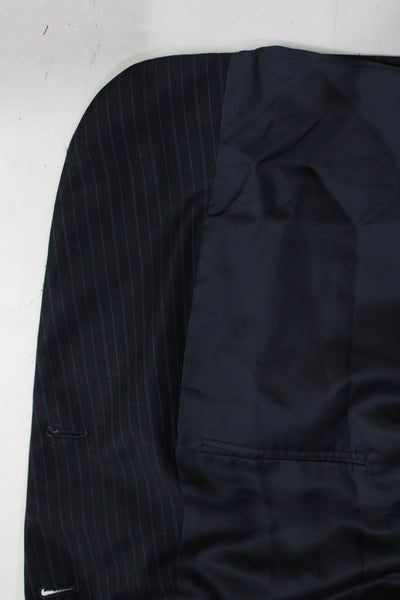 Ermenegildo Zegna Mens Blue Wool Striped Two Button Long Sleeve Blazer Size 72L