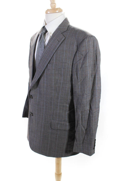 346 Brooks Brothers Mens Brown Plaid Wool Two Button Long Sleeve Blazer Size 46R