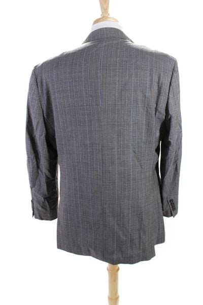 346 Brooks Brothers Mens Brown Plaid Wool Two Button Long Sleeve Blazer Size 46R