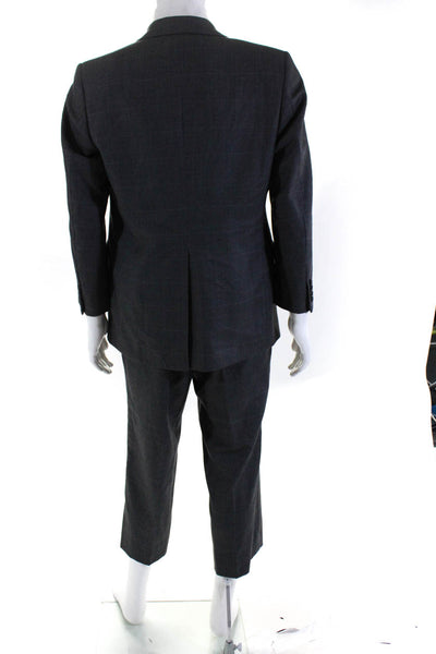 Neiman Marcus Mens Gray Printed Two Button Blazer Matching Pants Set Size 40