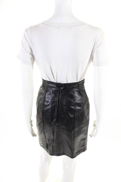 Firenze Santa Barbara Womens Leather Darte Button Knee-Length Skirt Black Size 4