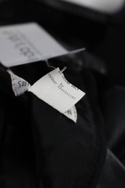 Firenze Santa Barbara Womens Leather Darte Button Knee-Length Skirt Black Size 4