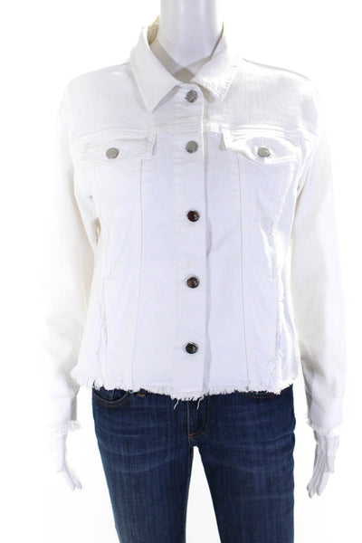 Sam Edelman Womens Denim Silver Tone Button Collared Cropped Jacket White Size S