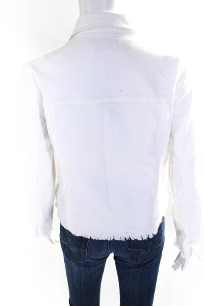 Sam Edelman Womens Denim Silver Tone Button Collared Cropped Jacket White Size S