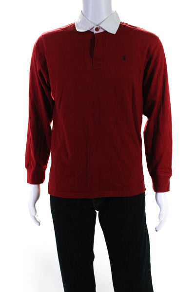 Polo Ralph Lauren Mens Red Cotton Collar Long Sleeve Polo Shirt Size XL