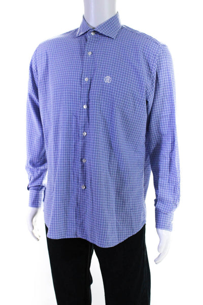 Roberto Cavalli Mens Blue Plaid Cotton Long Sleeve Dress Shirt Size 16.5