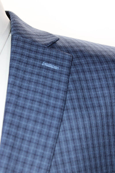 Michael Kors Mens Blue Wool Plaid Two Button Long Sleeve Blazer Jacket Size 44R