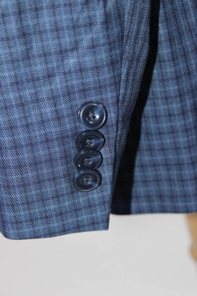 Michael Kors Mens Blue Wool Plaid Two Button Long Sleeve Blazer Jacket Size 44R