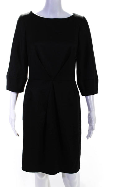 Trina Turk Womens Black Wool Open Back 3/4 Sleeve Zip Back Shift Dress Size 6