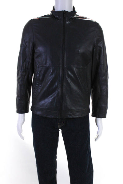 Calibrate Men's Mock Neck Full Zip Leather Jacket Black Size S