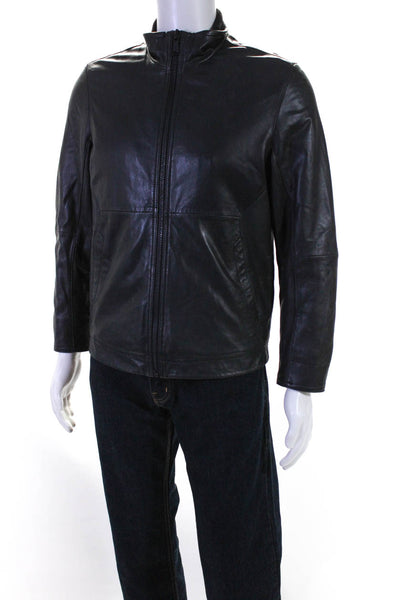 Calibrate Men's Mock Neck Full Zip Leather Jacket Black Size S