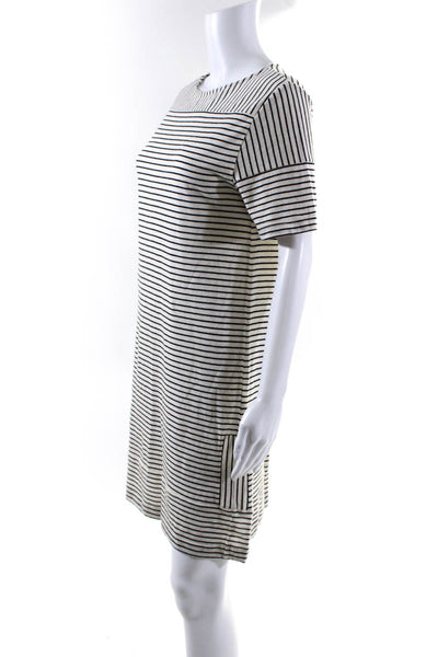 APC Womens Striped Knit Short Sleeve Sweater Shift Dress White Black Size Small