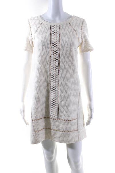 Marc By Marc Jacobs Womens Knit Lace Short Sleeve Shift Dress Ivory Size Small