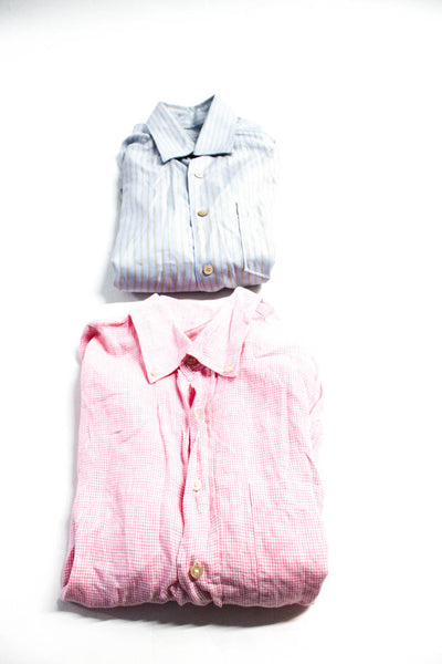 Hickey Freeman Ermenegildo Zegna Mens Button Dress Shirts Pink Blue Size M Lot 2