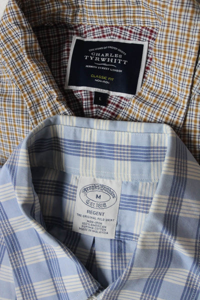 Brooks Brothers Charles Tyrwhitt Mens Blue Plaid Dress Shirt Size M L Lot 2
