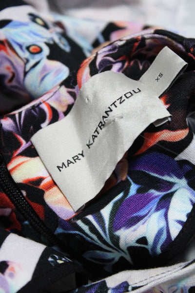 Mary Katrantzou Womens Black Floral Striped Crew Neck Zip Shift Dress Size XS
