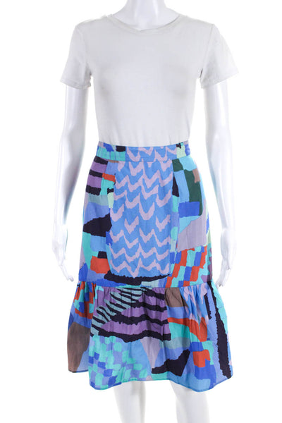 Maude Vivante Womens Cotton Abstract Print Tiered Skirt Multicolor Size M