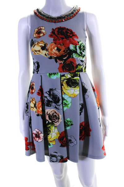 Zoe LTD Women's Sleeveless Beaded Floral Fit & Flare Mini Dress Gray Size 12