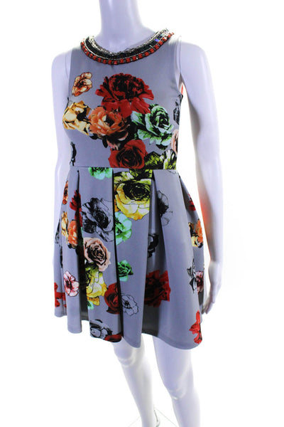 Zoe LTD Women's Sleeveless Beaded Floral Fit & Flare Mini Dress Gray Size 12