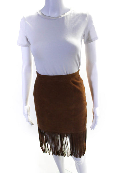 Cusp By Neiman Marcus Women's Low Rise Suede Fringed Mini Skirt Brown Size S