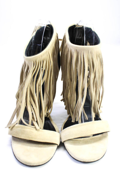 Elyse Walker Women's Fringed Ankle Strap Stiletto Heels Beige Size 8.5