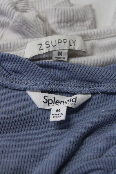 Z Supply Splendid Women's Ribbed Tees White Blue Size M Lot 2