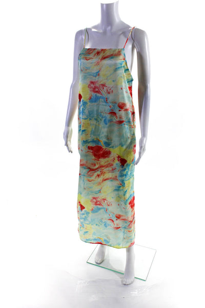 Wild Pony Womens Lined Maxi Marble Print Slip Dress Red Blue Yellow Size L
