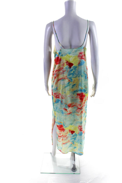 Wild Pony Womens Lined Maxi Marble Print Slip Dress Red Blue Yellow Size M